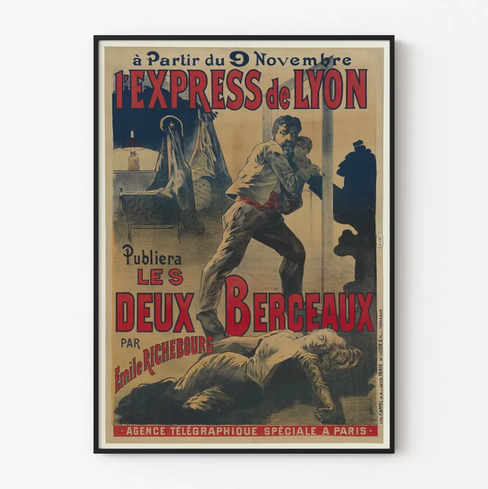 Plakat vintage L'Express de Lyon - Les Deux Berceaux d'Émile Richebourg