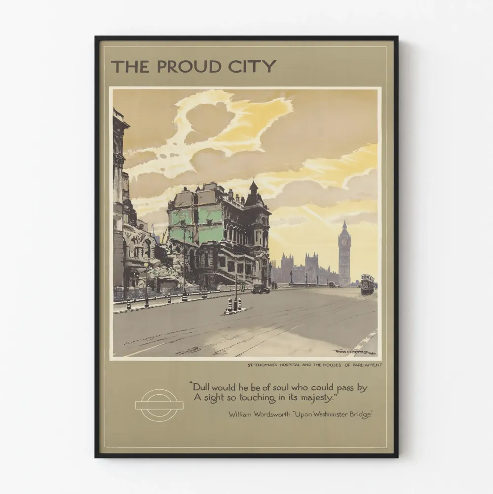 Plakat Vintage Londyn Szpital Świętego Tomasza i Parlament