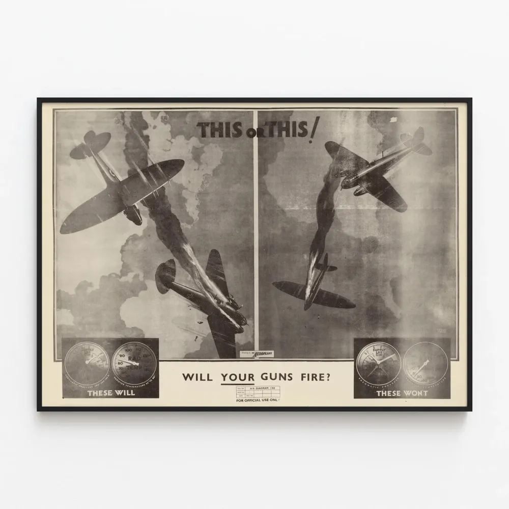 Plakat vintage lotnictwa wojskowego w czerni i bieli