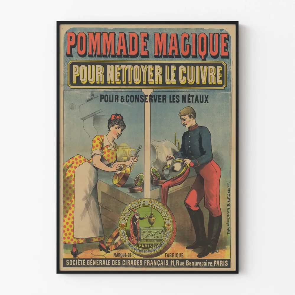 Plakat vintage magicznej maści do czyszczenia miedzi i polerowania metali