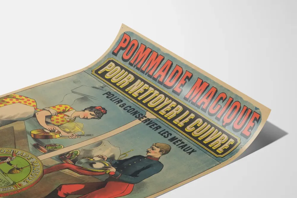 Plakat vintage magicznej maści do czyszczenia miedzi i polerowania metali