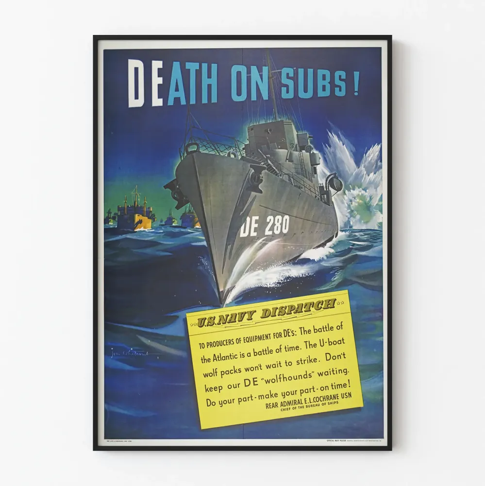 Plakat vintage Marynarka Wojenna Stanów Zjednoczonych Wykrywanie podwodne DE 280