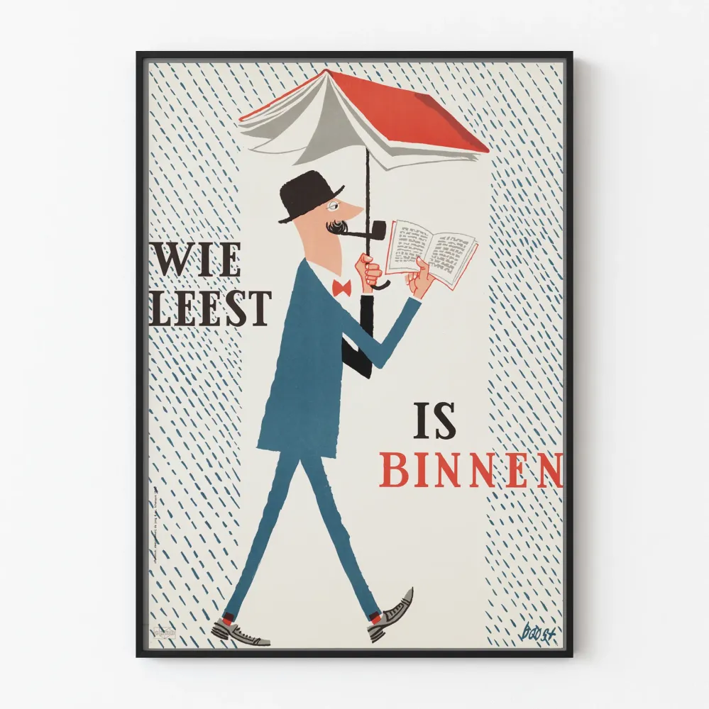 Plakat vintage Mężczyzna czytający pod parasolem w kształcie książki