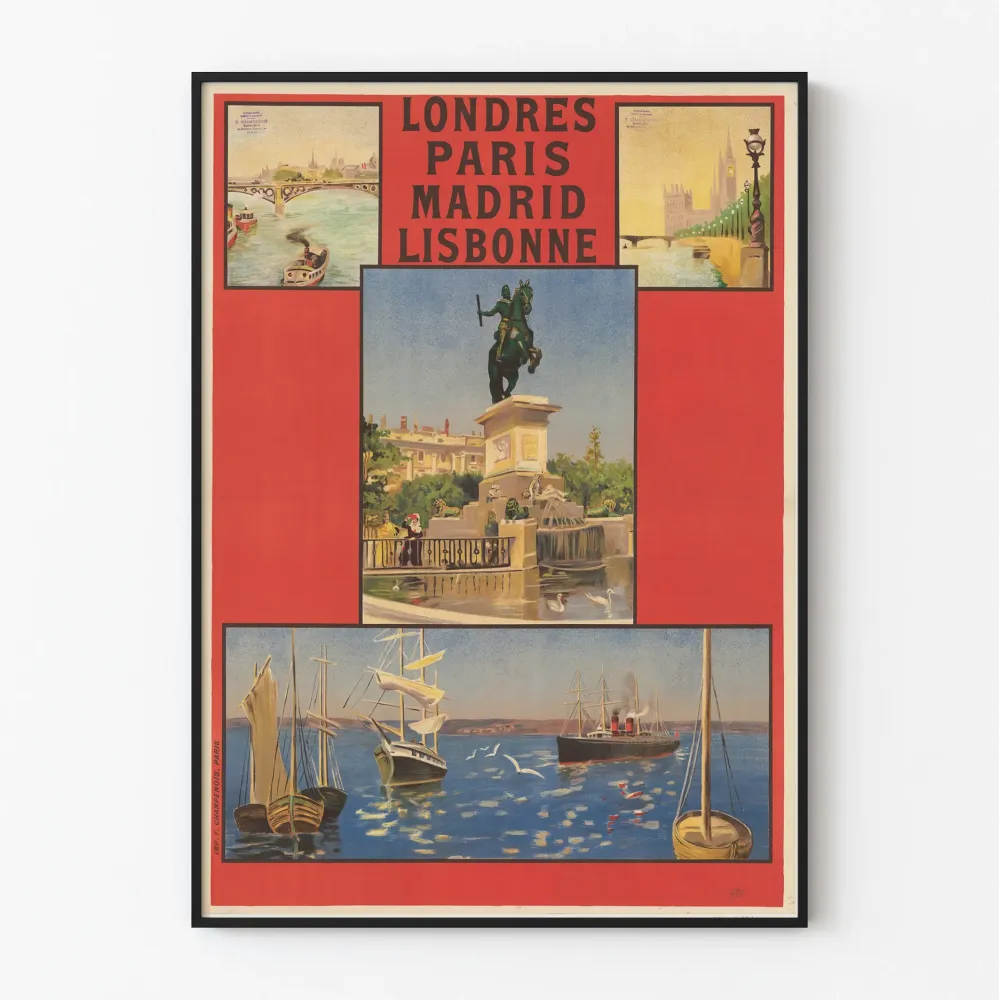 Plakat vintage Międzynarodowa Spółka Kolejowa Wagon-Lits - Londyn Paryż Madryt Lizbona