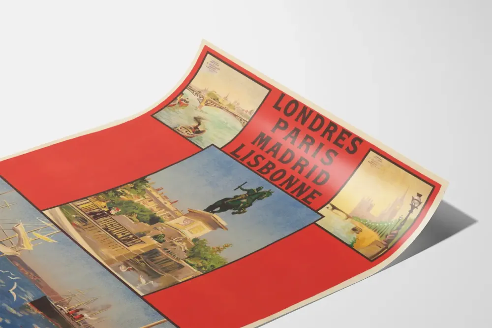 Plakat vintage Międzynarodowa Spółka Kolejowa Wagon-Lits - Londyn Paryż Madryt Lizbona