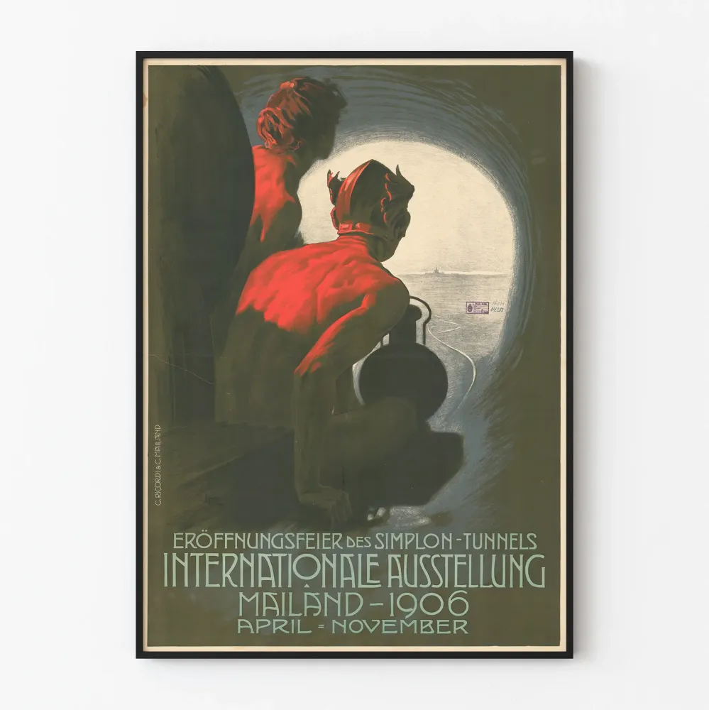 Plakat vintage Międzynarodowa Wystawa w Mediolanie 1906 - Tunel Simplon
