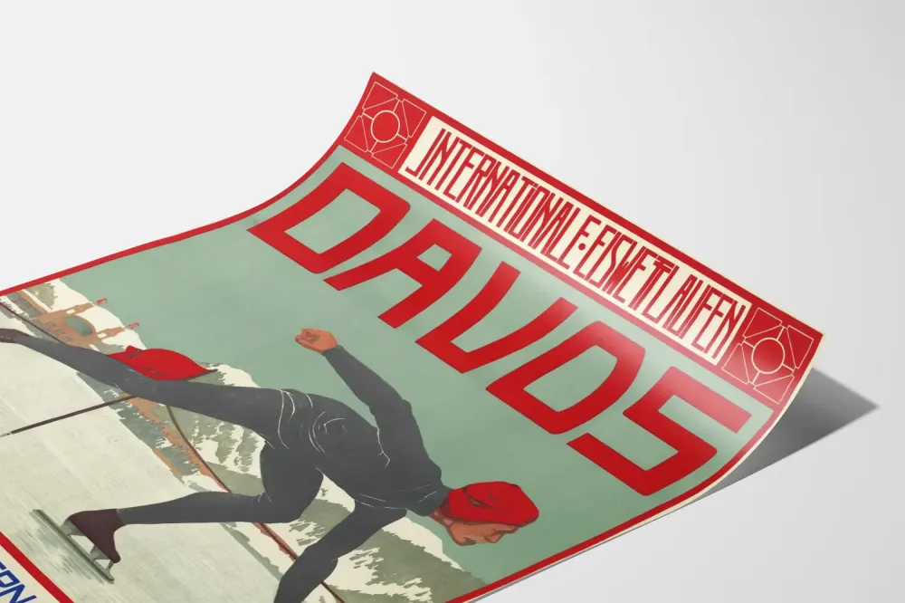 Plakat Vintage Międzynarodowe Zawody w Łyżwiarstwie Davos 1913