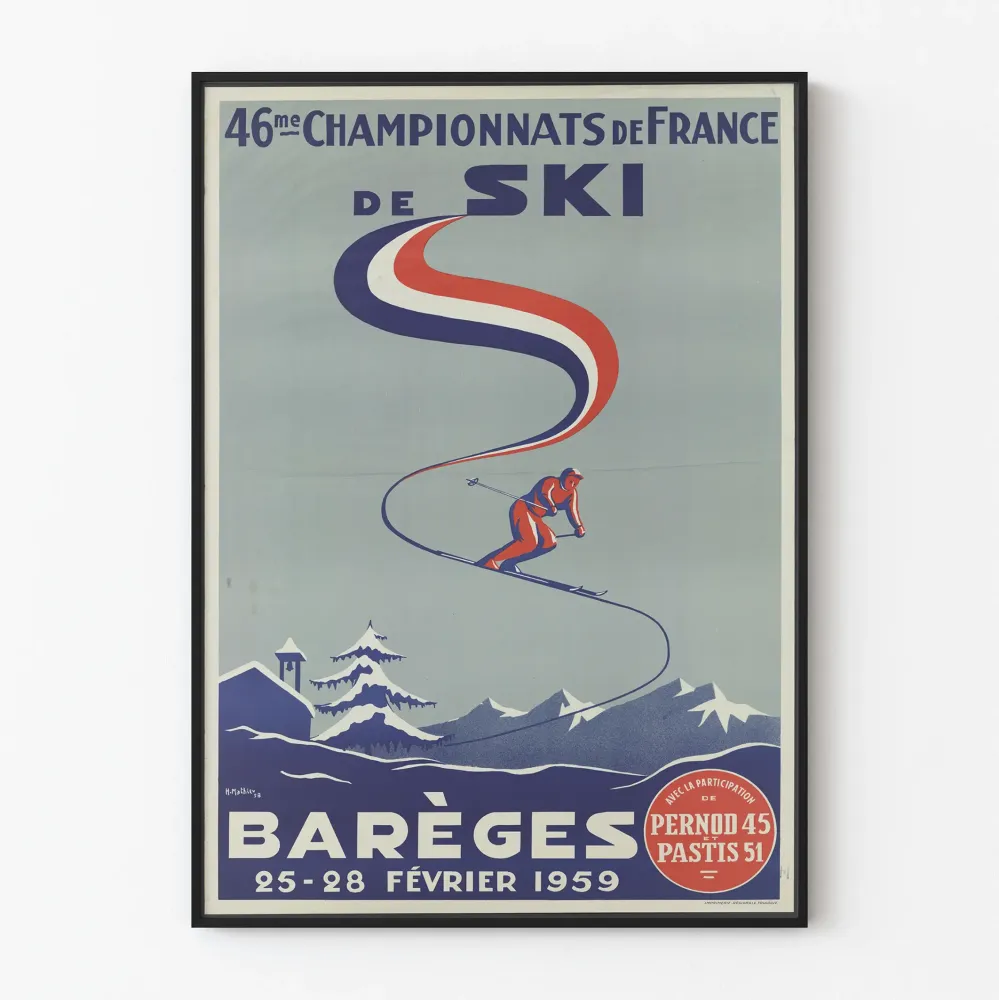Plakat vintage 46. Mistrzostwa Francji w narciarstwie w Barèges 1959