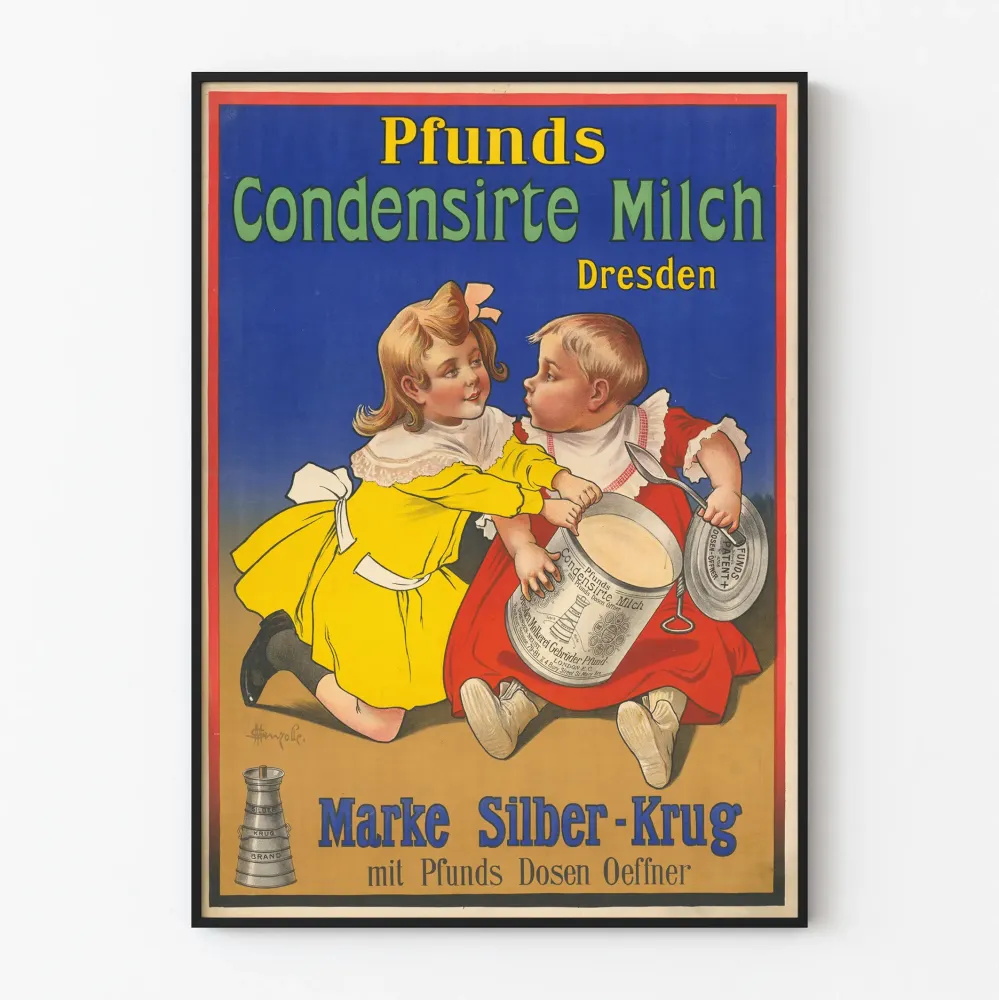 Plakat vintage z mlekiem skondensowanym Pfunds z dziećmi