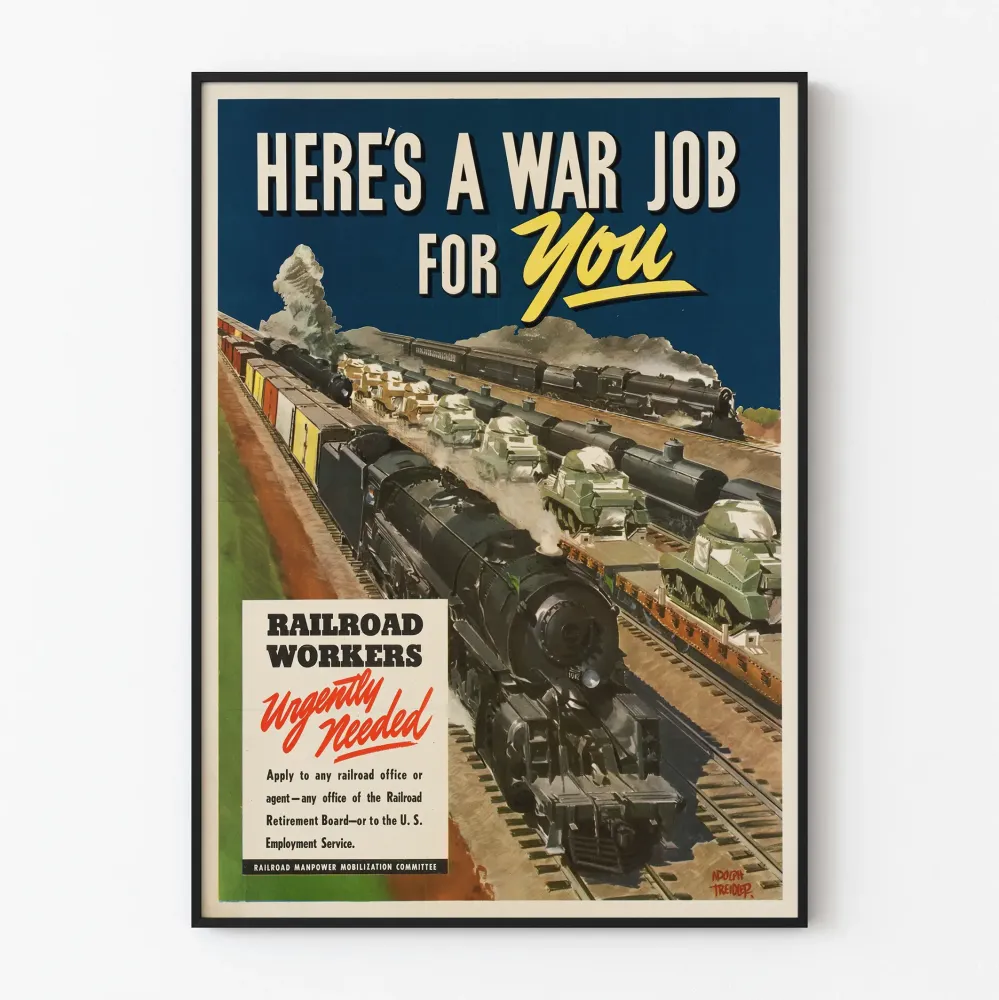 Plakat vintage mobilizacji kolejarzy podczas wojny
