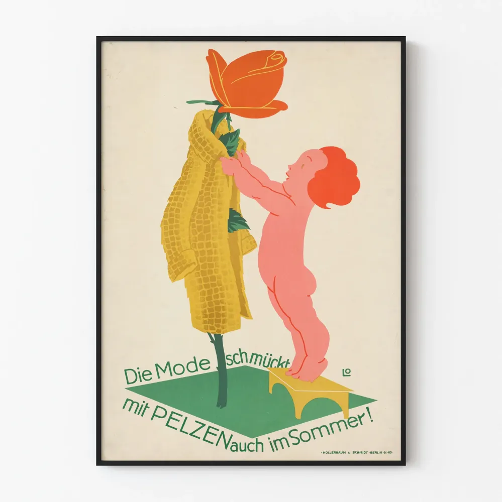 Plakat vintage moda i futro na lato