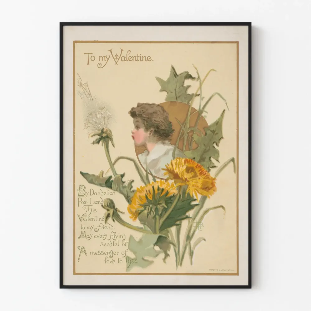 Plakat vintage Do Mojej Walentynki z dzieckiem i mniszkami