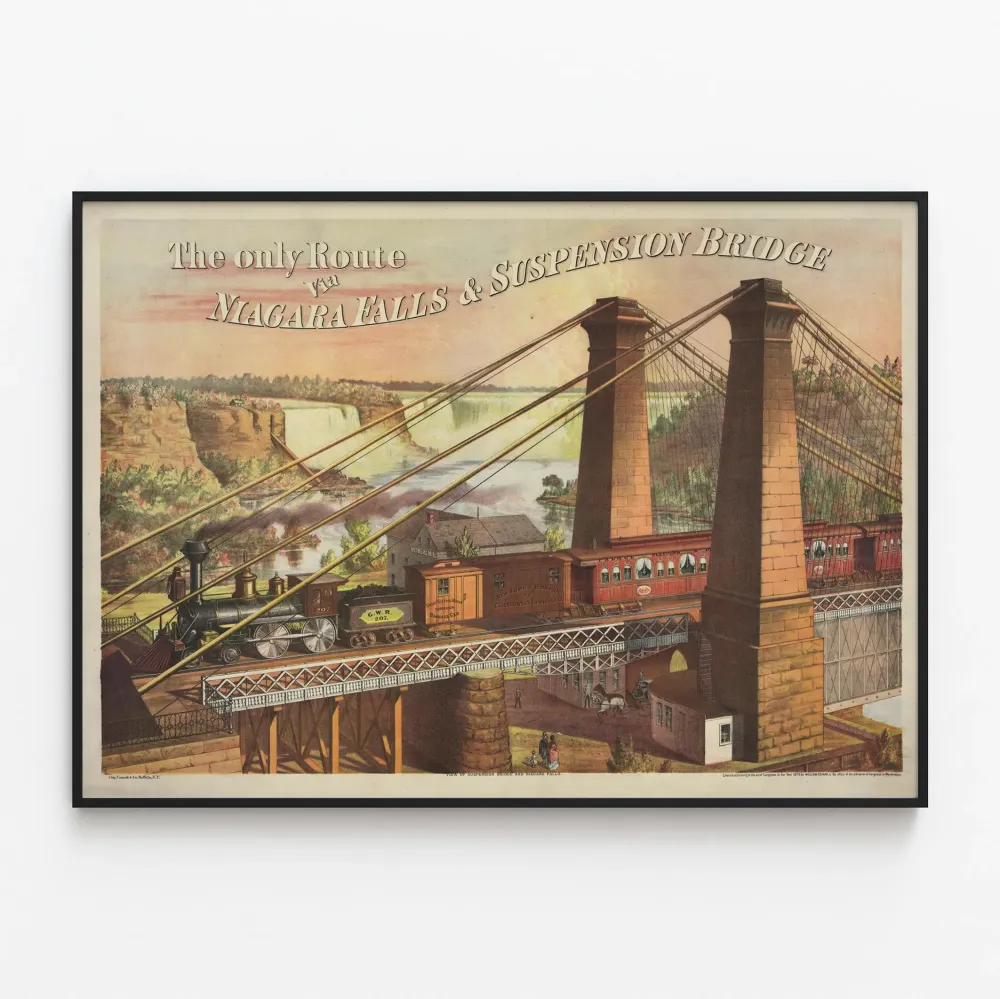 Plakat vintage mostu wiszącego i wodospadów Niagara