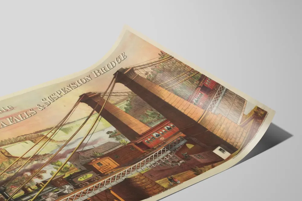 Plakat vintage mostu wiszącego i wodospadów Niagara