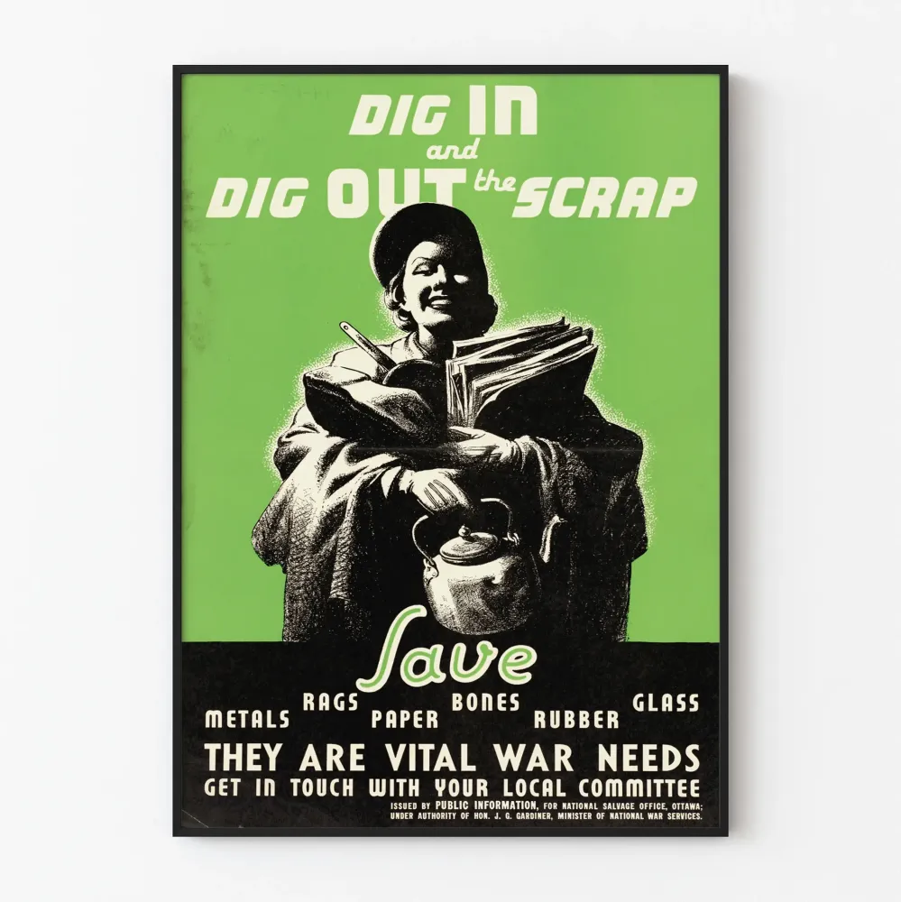 Plakat vintage z motywem zaangażowanym na temat recyklingu i odzysku materiałów