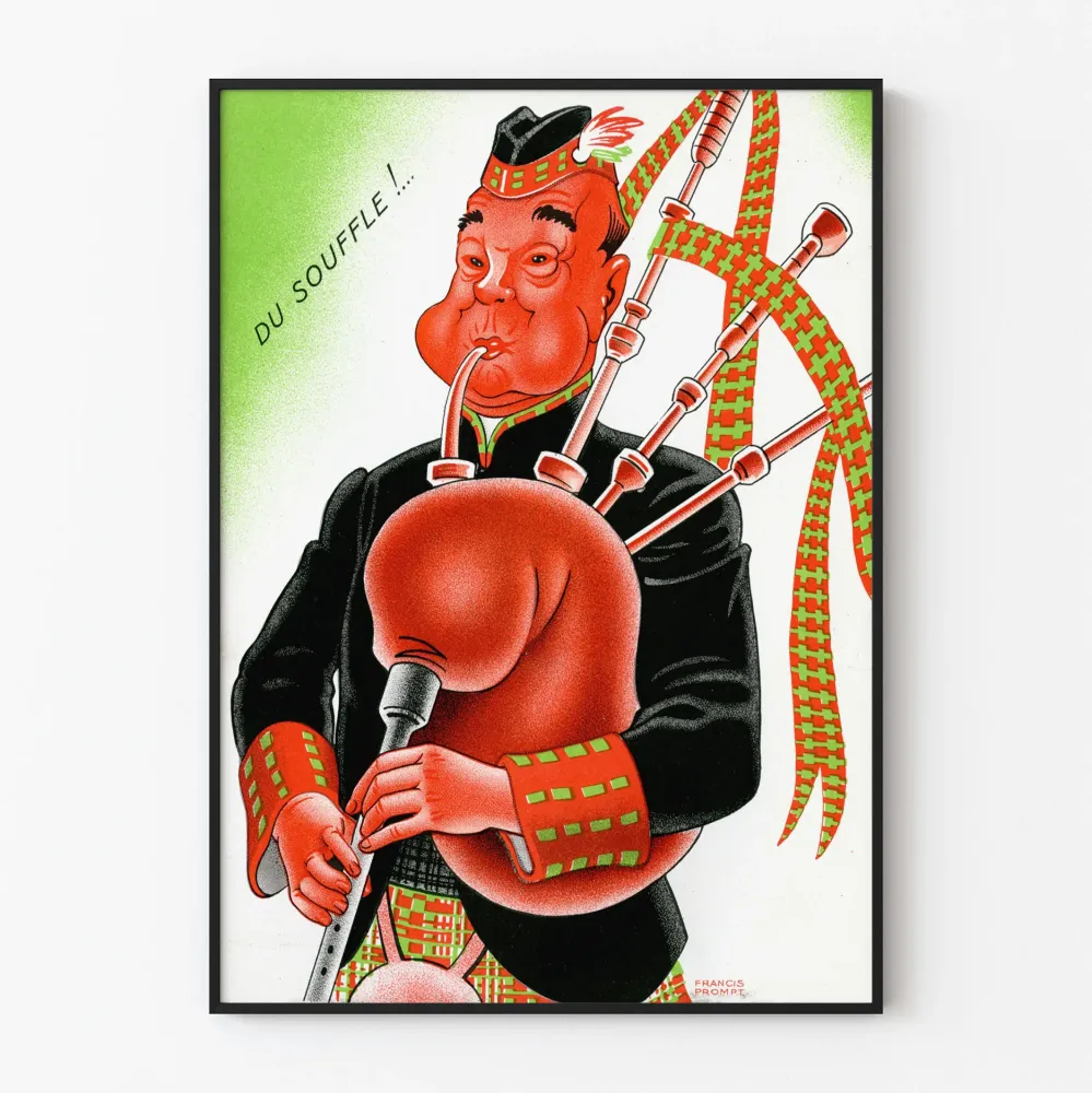Plakat Vintage Muzyk grający na dudach - Oddech