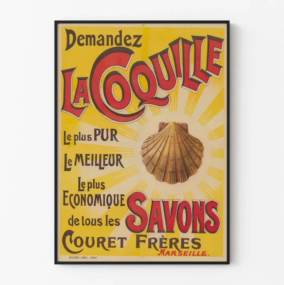 Plakat vintage mydł La Coquille Courret Frères Marsylia