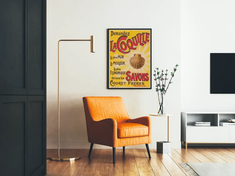 Plakat vintage mydł La Coquille Courret Frères Marsylia