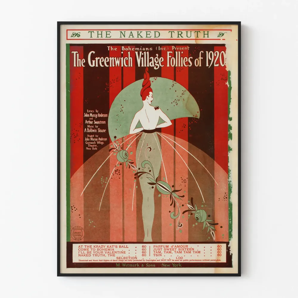 Plakat vintage Naked Truth Follies de Greenwich Village 1920