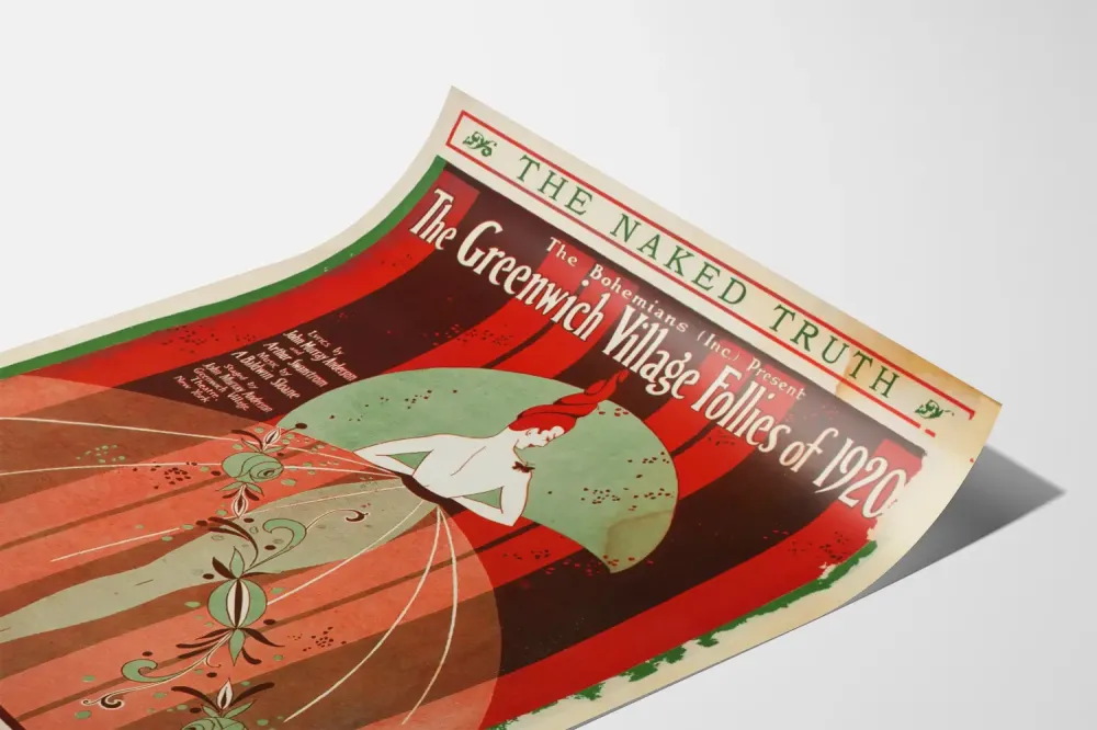 Plakat vintage Naked Truth Follies de Greenwich Village 1920