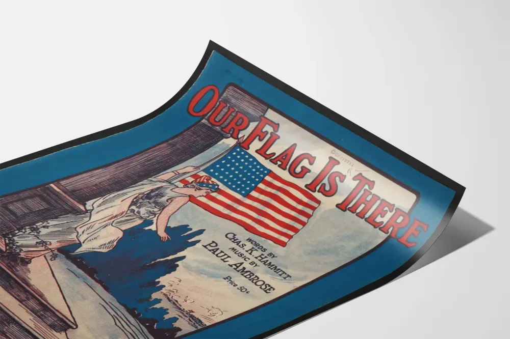 Plakat vintage Nasz sztandar jest tam z amerykańską flagą