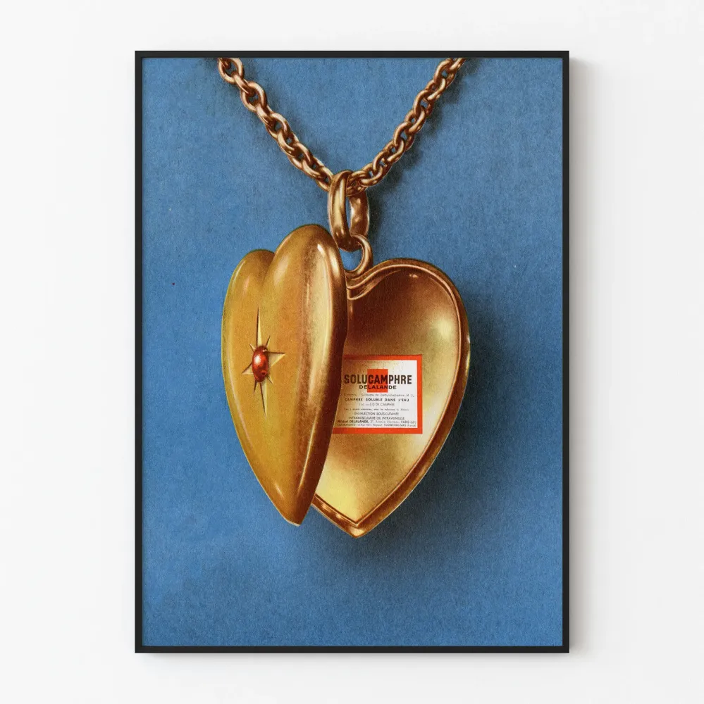 Plakat Vintage Naszyjnik Medalion Serce Złote Solucamphre