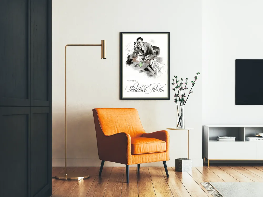 Plakat vintage 'Nervosité Fédobrol Roche' rysunek ołówkiem