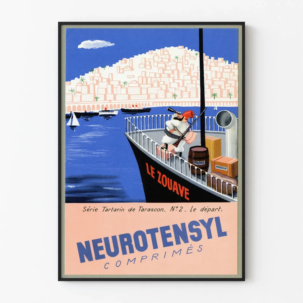 Plakat vintage Neurotensyl seria Tartarin z Tarascon N°2 Odjazd Zouava