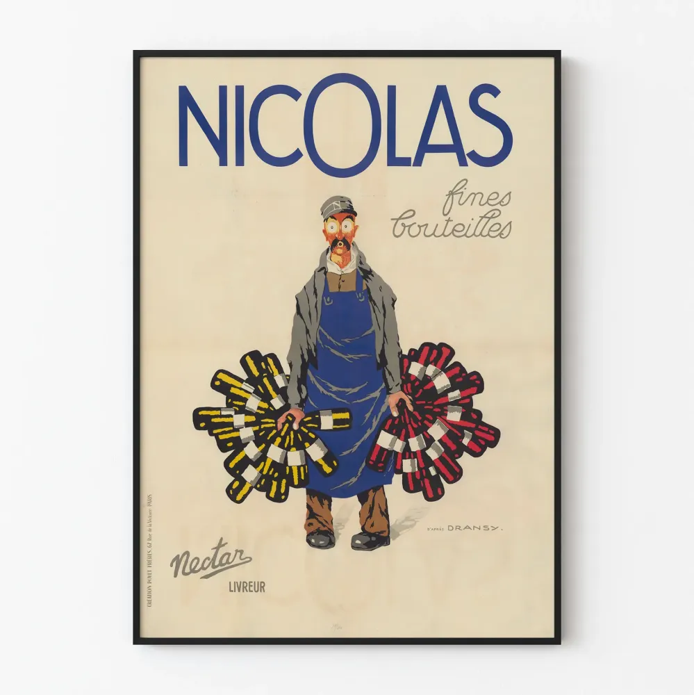 Plakat vintage Nicolas cienkie butelki nektar dostawca