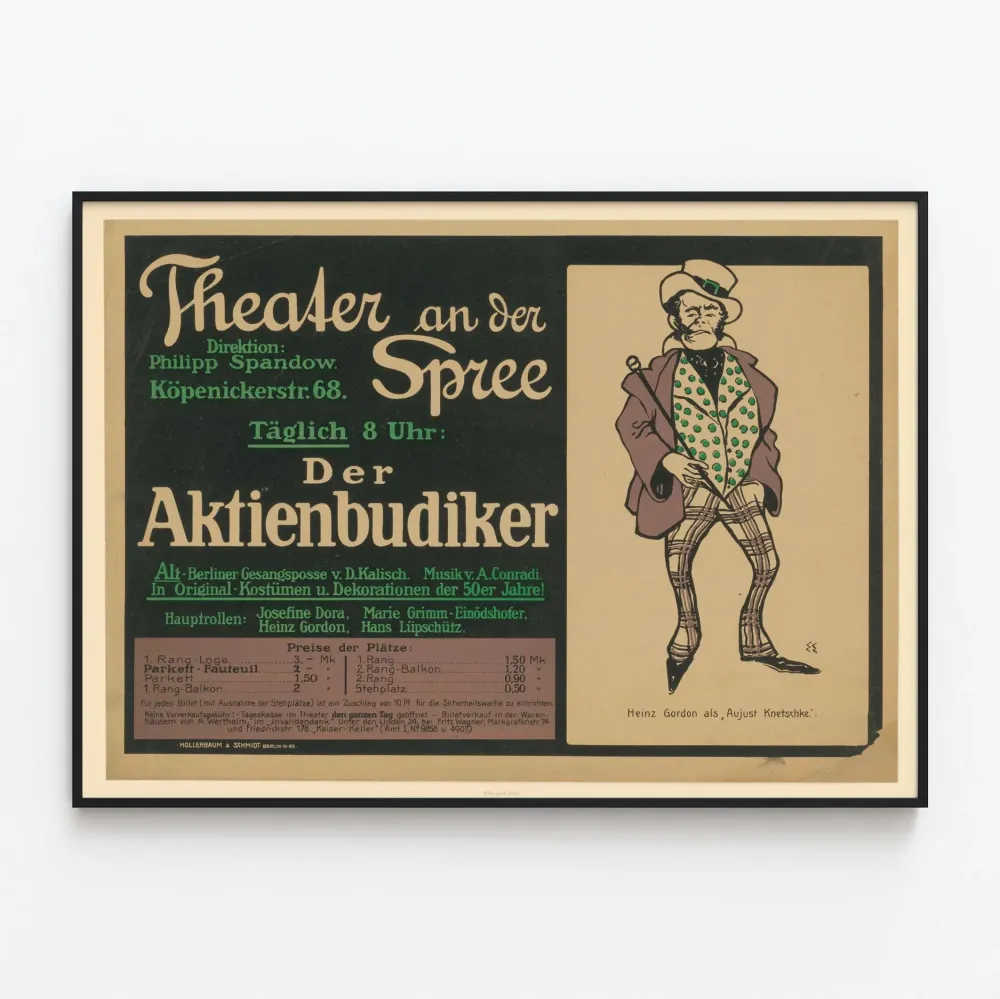 Plakat vintage niemieckiego teatru Der Aktienbudiker