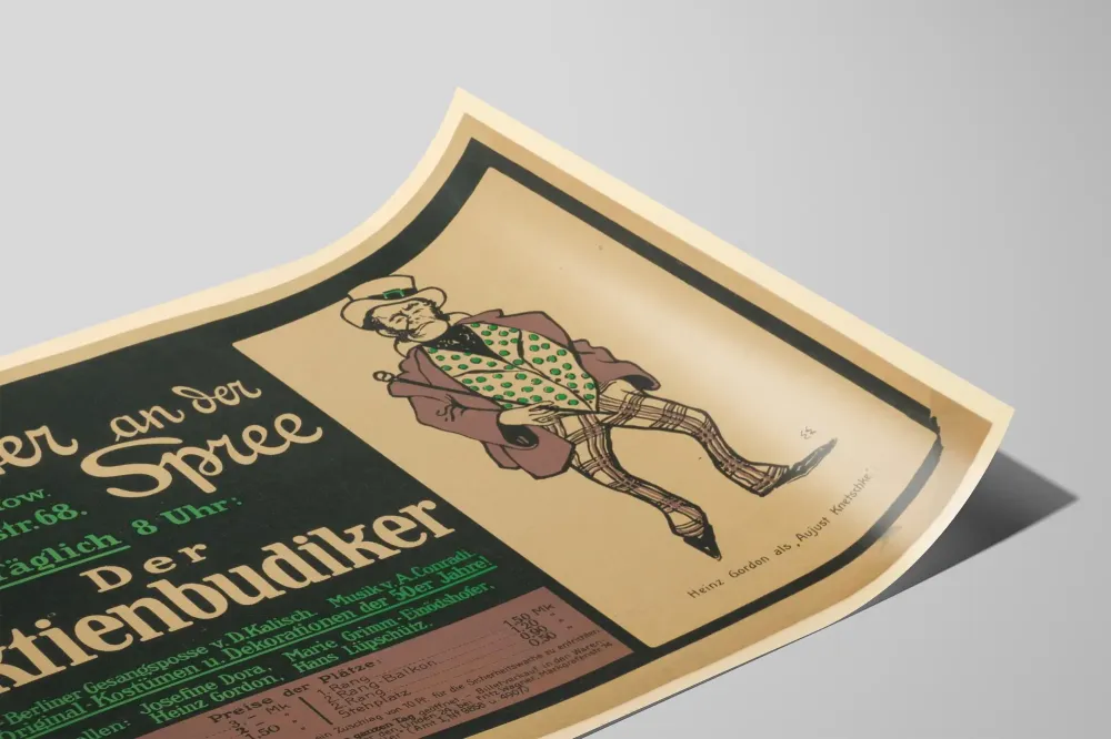 Plakat vintage niemieckiego teatru Der Aktienbudiker