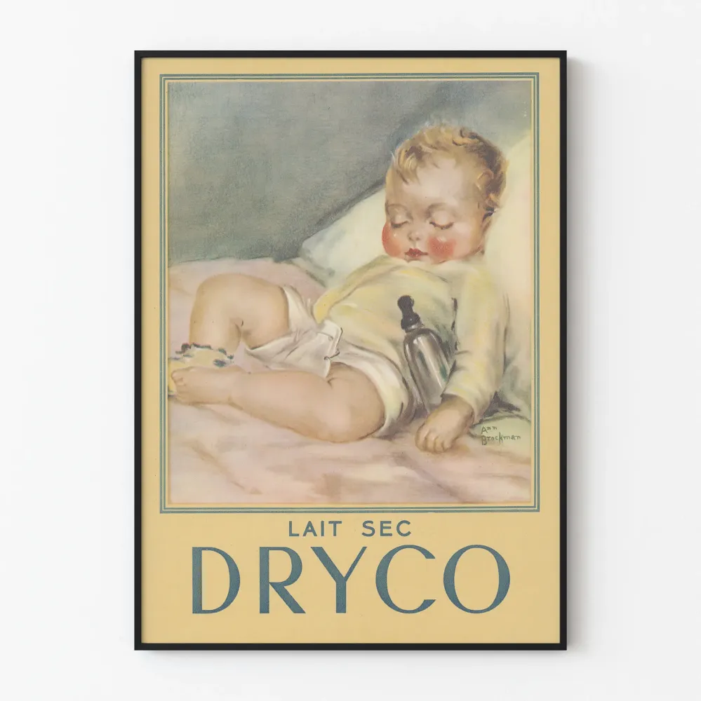 Plakat vintage z niemowlęciem śpiącym dla mleka w proszku Dryco