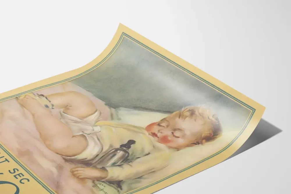 Plakat vintage z niemowlęciem śpiącym dla mleka w proszku Dryco