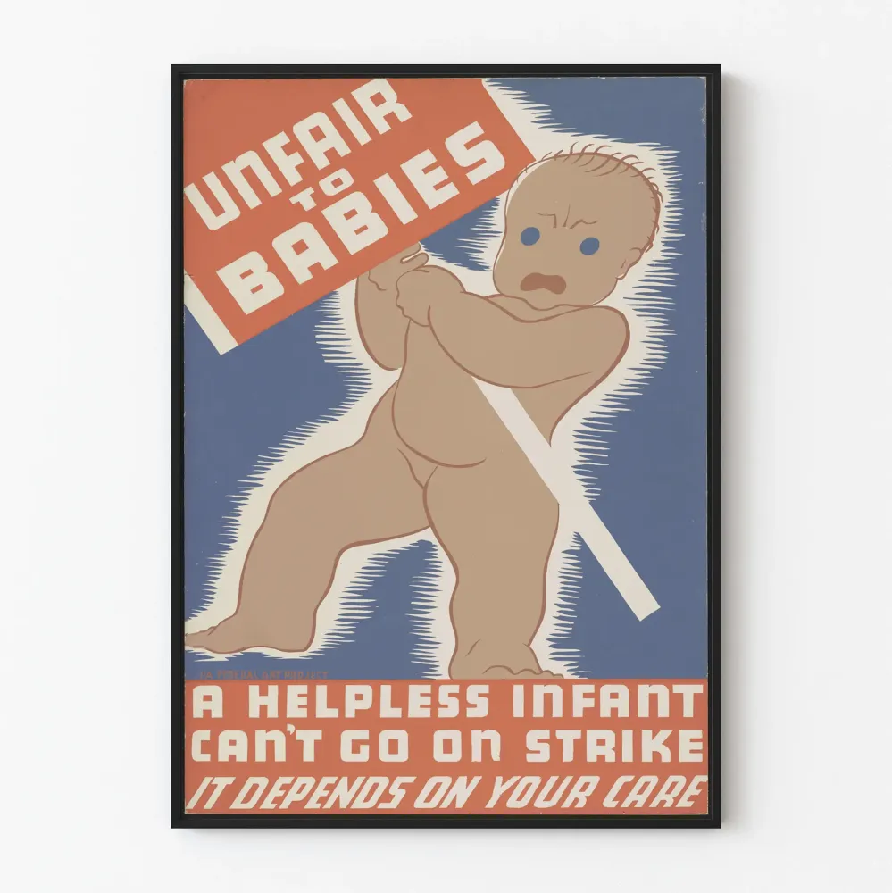 Plakat Vintage Niesprawiedliwe wobec niemowląt – Ilustracja niemowlęcia w tarapatach