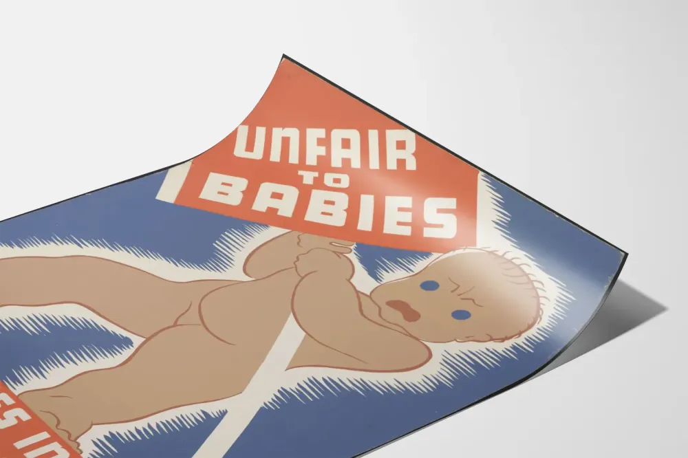 Plakat Vintage Niesprawiedliwe wobec niemowląt – Ilustracja niemowlęcia w tarapatach