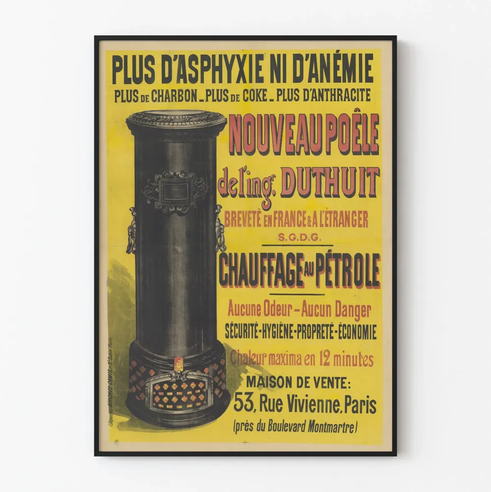 Plakat vintage nowoczesny piec Duthuit ogrzewanie na olej opałowy