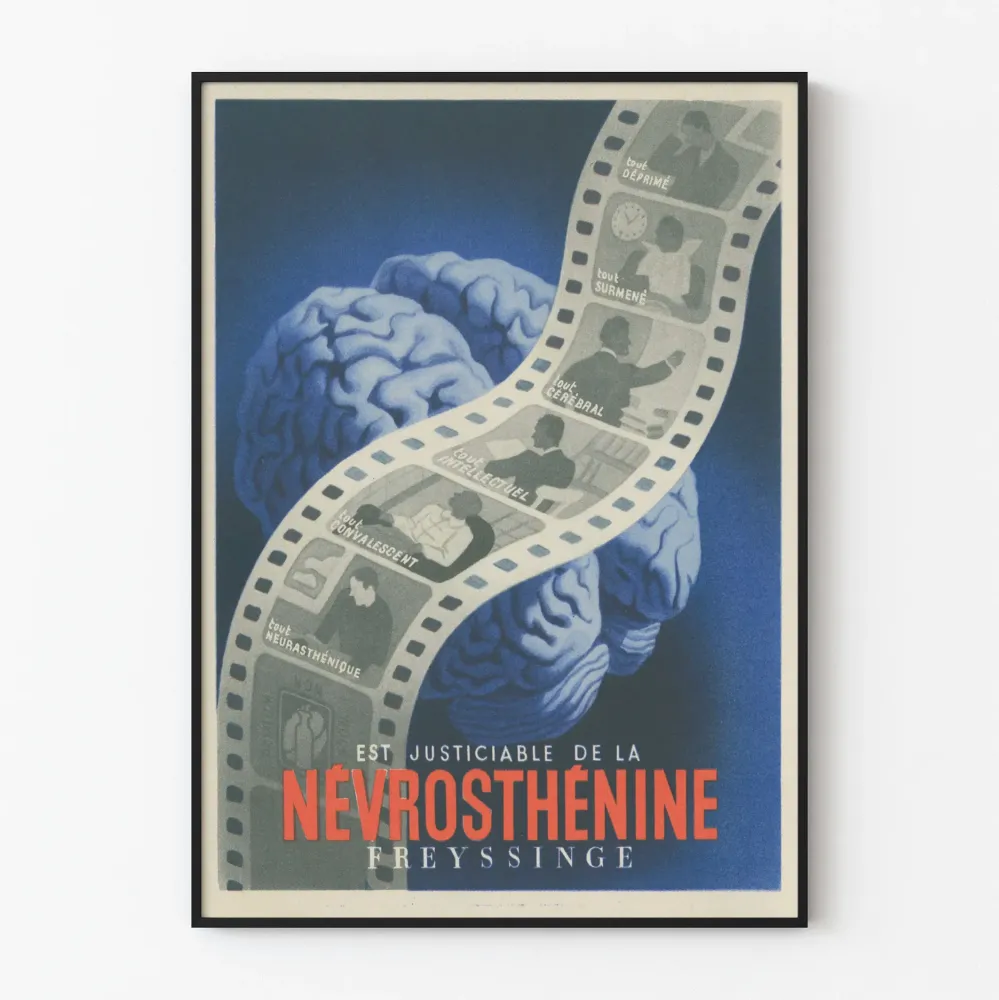 Plakat vintage Névrosthénie ilustracja mózgu i negatywy zdjęć