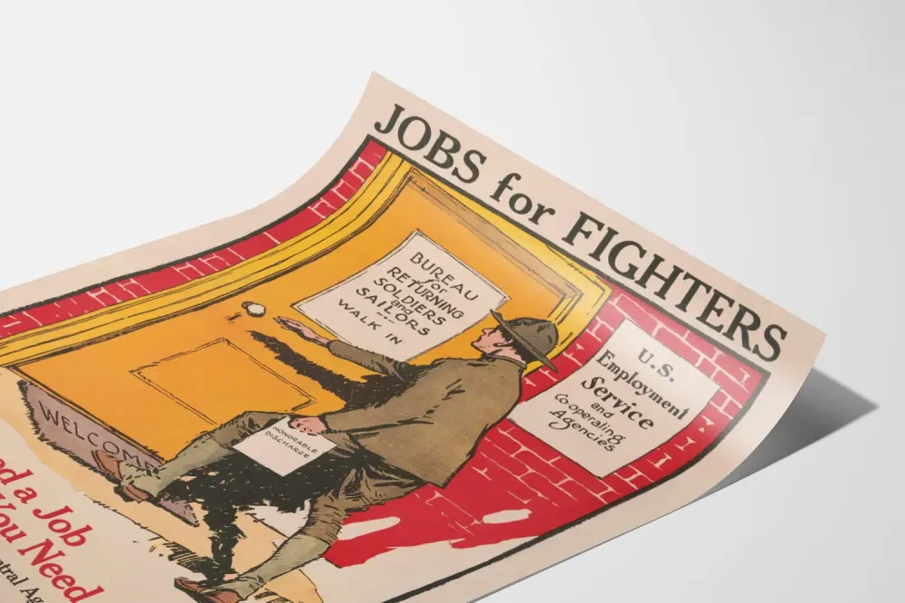Plakat vintage z ofertą pracy dla powracających wojskowych