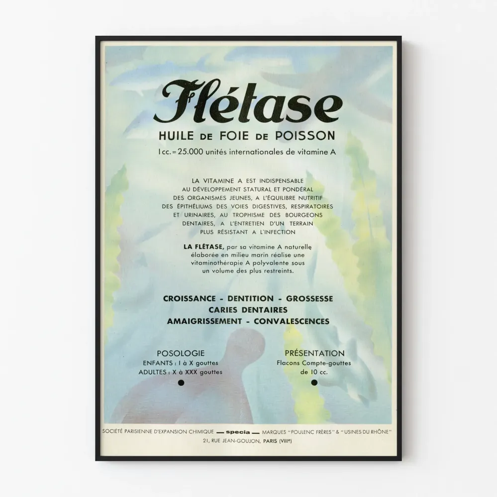Plakat z vintage olejem z wątroby ryby flądry