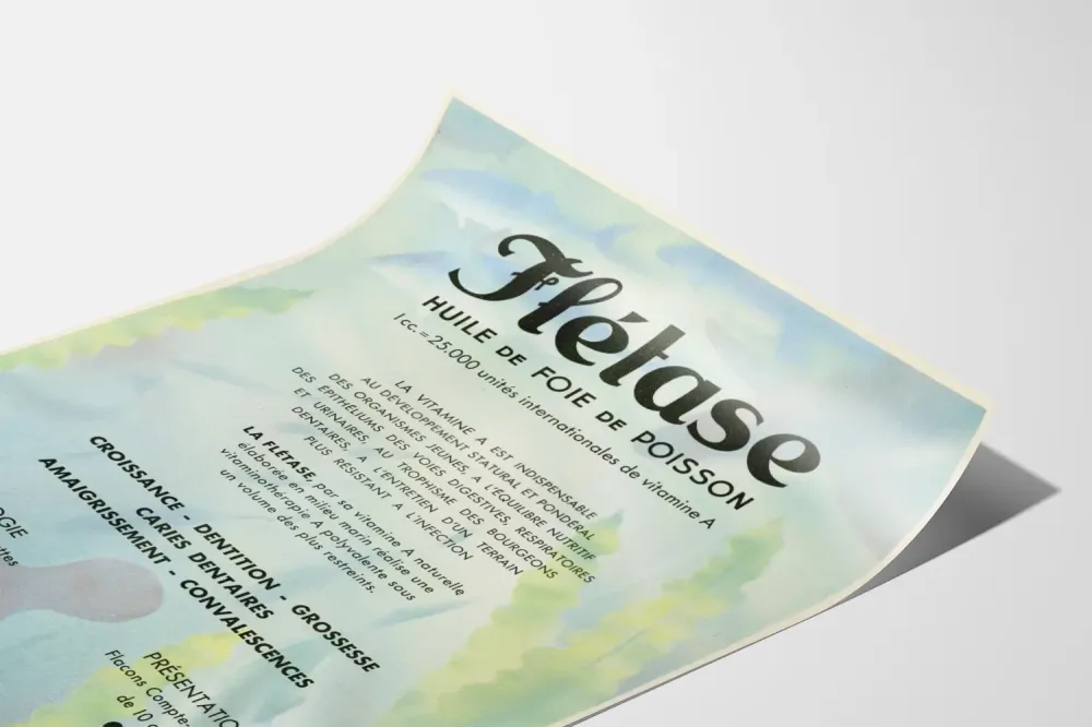 Plakat z vintage olejem z wątroby ryby flądry