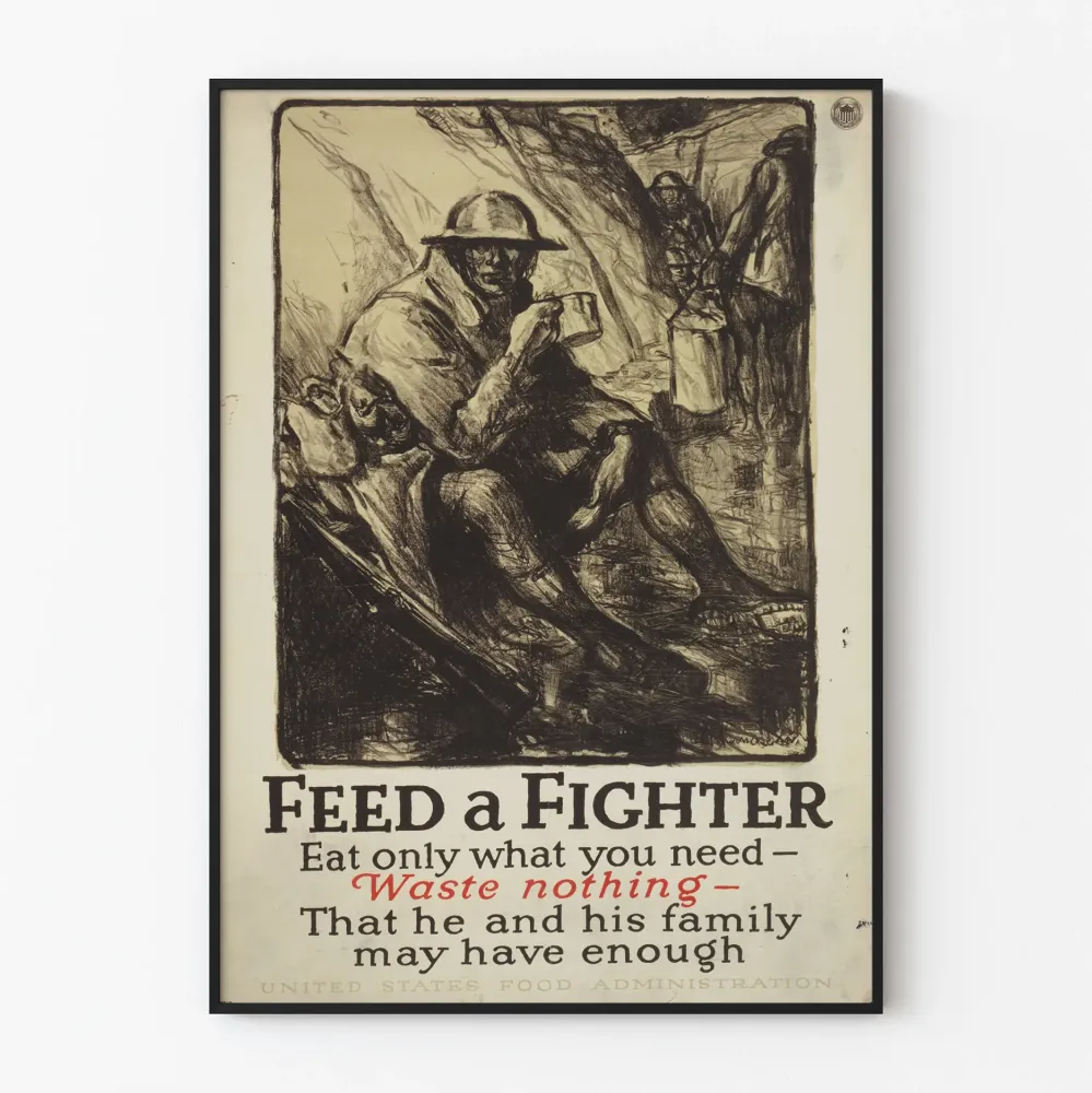 Plakat vintage żołnierz jedzący - Plakat edukacyjny o świadomości żywieniowej