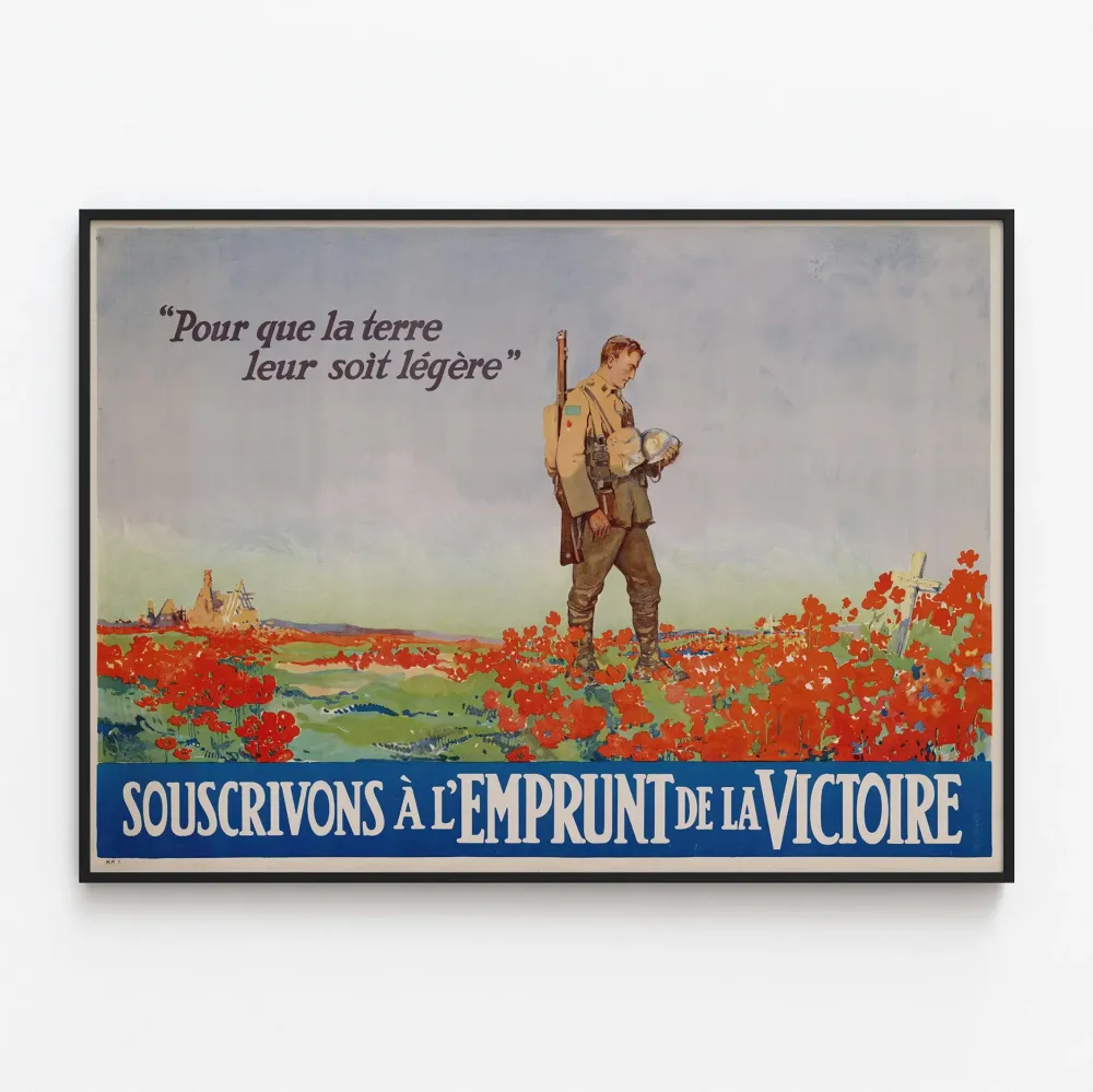 Plakat vintage Żołnierz i maki na pożyczkę zwycięstwa