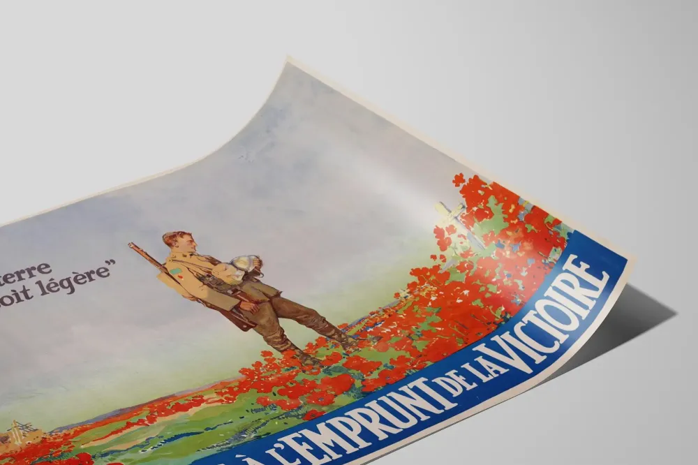 Plakat vintage Żołnierz i maki na pożyczkę zwycięstwa