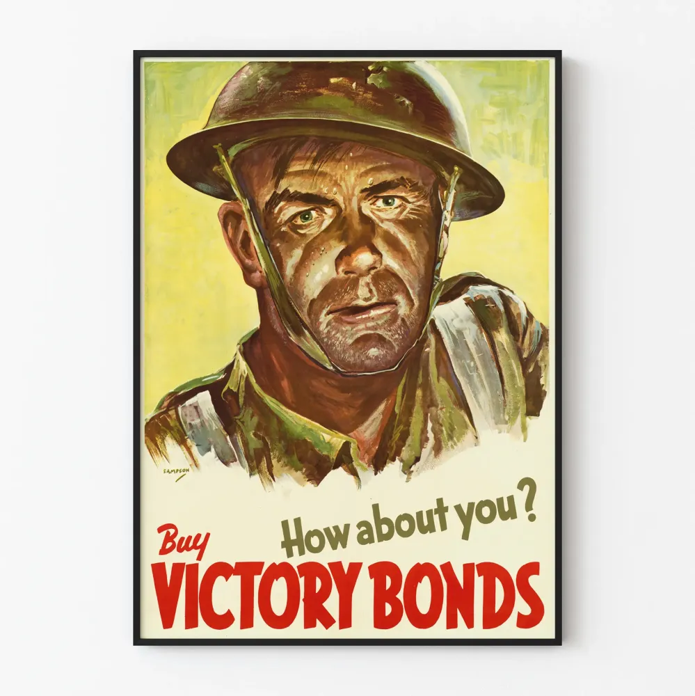 Plakat vintage żołnierz wojna kupuj obligacje zwycięstwa