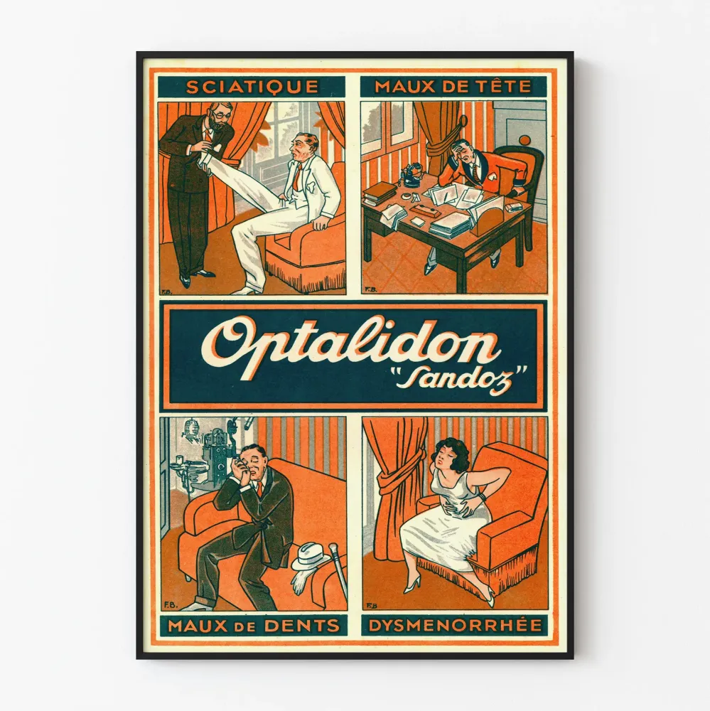 Plakat vintage Optalidon Sandoz - Reklama medyczna roczna