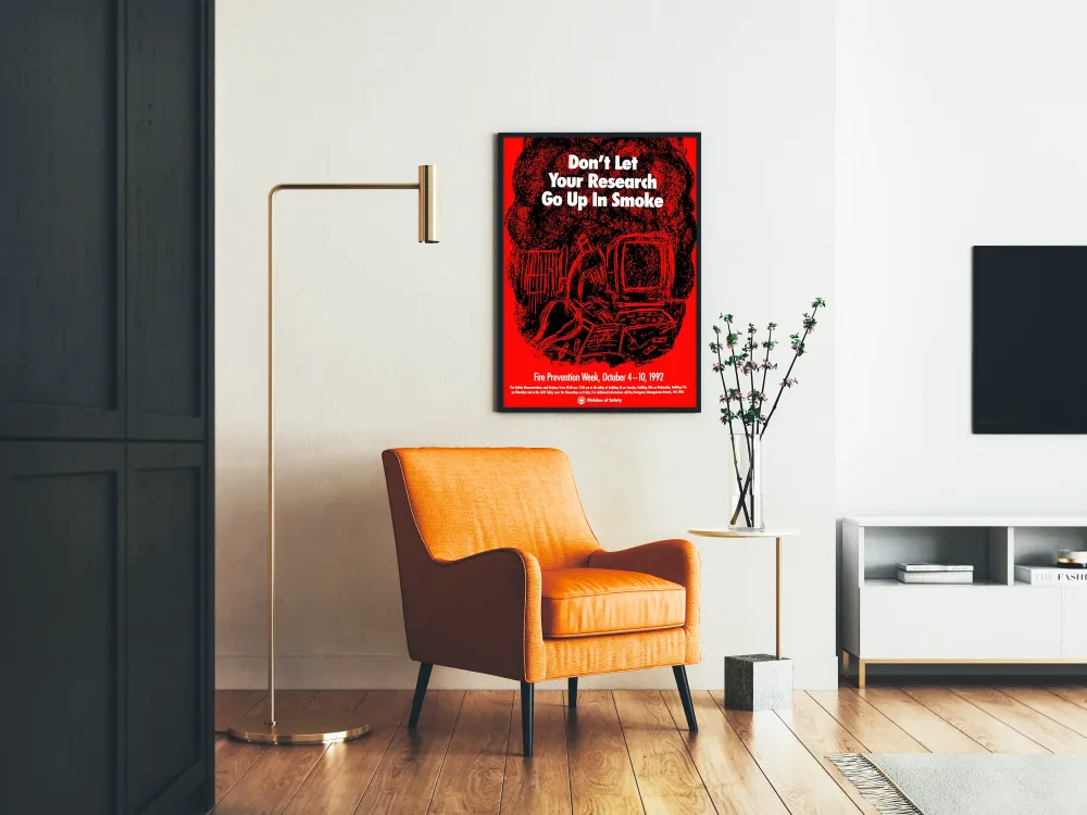 Plakat vintage ostrzegający przed pożarem 'Nie pozwól, aby Twoje badania poszły z dymem'