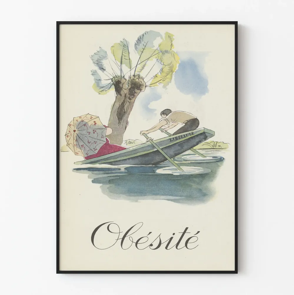 Plakat vintage otyłość ilustracja kajakarstwo