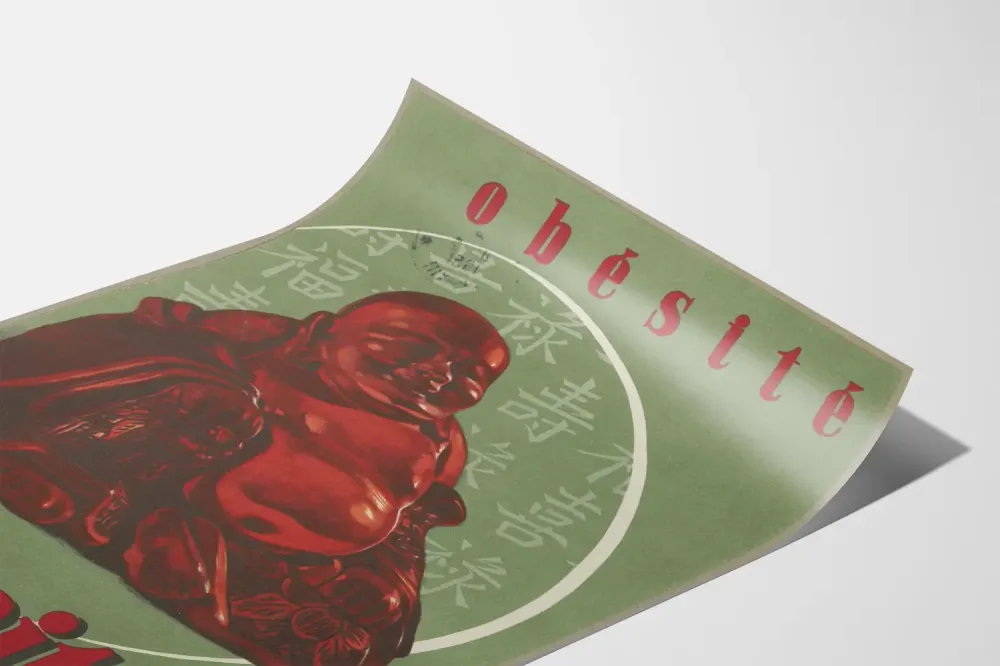 Plakat vintage otyłości Dinitra z czerwonym Buddą