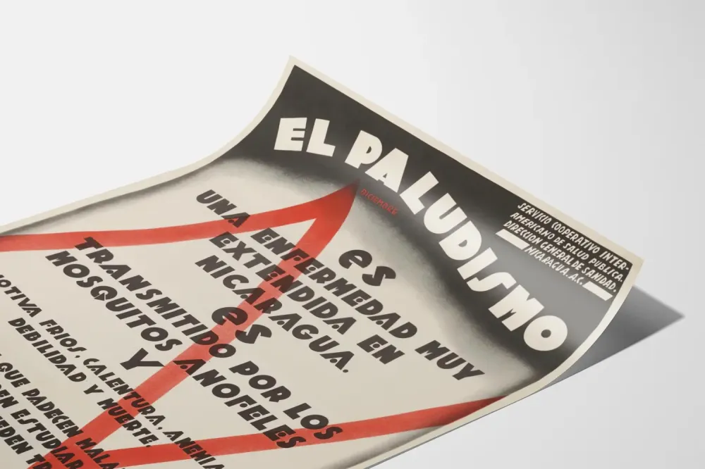 Plakat vintage El Paludismo - Edukacja przeciwko malarii w Nikaragui