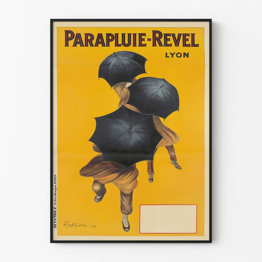 Plakat vintage Parasol-Revel z żółtym tłem
